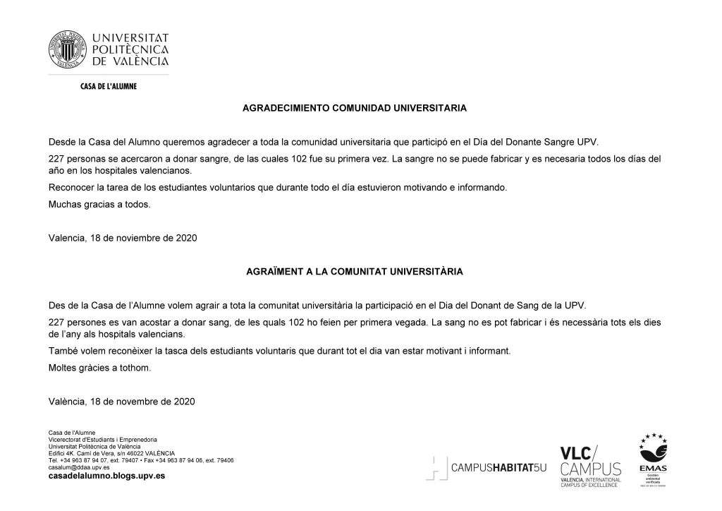 Agradecimiento comunidad universitaria